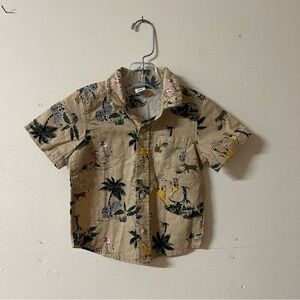 Old Navy Safari Print Tan Button Down Top Linen Blend Size 12/18m